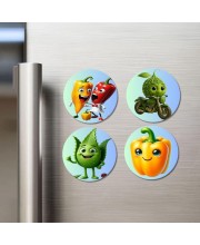Chili, Bitter Gourd, Okra, Capsicum Fridge Magnets 4 Piece Set | 3 Inch Round Wall Fridge Decor (F23302)