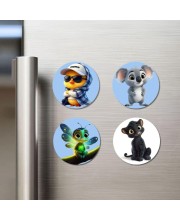 Duckling, Koala, Firefly, Panther Cub Fridge Magnets 4 Piece Set | 3 Inch Round Wall Fridge Decor (F23161)