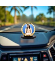 Car Desk/Table Top Nigamananda Saraswati Metal Golden Photo Stand 2x2 Inches, Compact & Stylish Spiritual Display for Car, Home & Office (Pack of 1) (F18470)