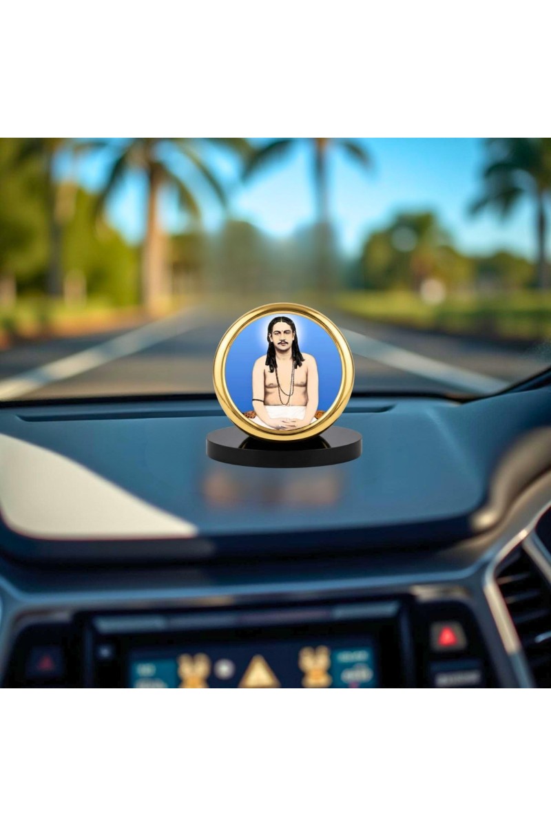 Car Desk/Table Top Nigamananda Saraswati Metal Golden Photo Stand 2x2 Inches, Compact & Stylish Spiritual Display for Car, Home & Office (Pack of 1) (F18470)