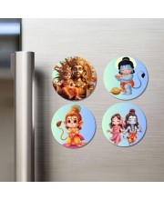 Shiva, Krishna, Hanuman, Rama, and Sita. Fridge Magnets 4 Piece Set | 3 Inch Round Wall Fridge Decor (F22818)