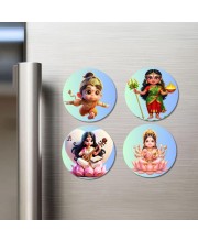 Hanuman, Durga, Saraswati, Lakshmi Fridge Magnets 4 Piece Set | 3 Inch Round Wall Fridge Decor (F23176)