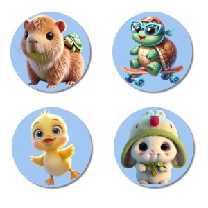 Capybara, Turtle, Chick, and Rabbit. Fridge Magnets 4 Piece Set | 3 Inch Round Wall Fridge Decor (F23098) Capybara, Turtle, Chick, and Rabbit. Fridge Magnets 4 Piece Set | 3 Inch Round Wall Fridge Decor (F23098)