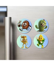 Coffee Bean, Cactus, Lemon, Corn Fridge Magnets 4 Piece Set | 3 Inch Round Wall Fridge Decor (F23326)