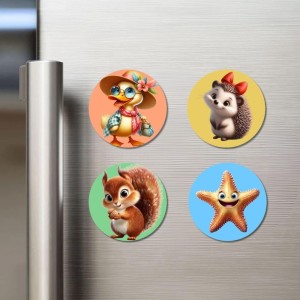 Duck, Hedgehog, Squirrel, and Starfish. Fridge Magnets 4 Piece Set | 3 Inch Round Wall Fridge Decor (F22968) Duck, Hedgehog, Squirrel, and Starfish. Fridge Magnets 4 Piece Set | 3 Inch Round Wall Fridge Decor (F22968)