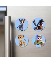 Zebra, Bird, Leopard, and Bear. Fridge Magnets 4 Piece Set | 3 Inch Round Wall Fridge Decor (F23100) Zebra, Bird, Leopard, and Bear. Fridge Magnets 4 Piece Set | 3 Inch Round Wall Fridge Decor (F23100)
