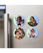 Kali, Krishna, Yashoda-Krishna, Durga Fridge Magnets 4 Piece Set | 3 Inch Round Wall Fridge Decor (F23265)