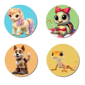 Eagle, Bear, Red Panda, and Hippo. Fridge Magnets 4 Piece Set | 3 Inch Round Wall Fridge Decor (F22884)