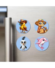 Bird, Camel, Seagull, and Dolphin. Fridge Magnets 4 Piece Set | 3 Inch Round Wall Fridge Decor (F23075)
