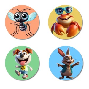 Mosquito, Crab, Dog, and Rabbit. Fridge Magnets 4 Piece Set | 3 Inch Round Wall Fridge Decor (F23002) Mosquito, Crab, Dog, and Rabbit. Fridge Magnets 4 Piece Set | 3 Inch Round Wall Fridge Decor (F23002)