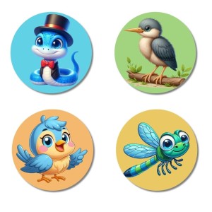 Snake, Kingfisher, Blue Jay, and Dragonfly. Fridge Magnets 4 Piece Set | 3 Inch Round Wall Fridge Decor (F22923) Snake, Kingfisher, Blue Jay, and Dragonfly. Fridge Magnets 4 Piece Set | 3 Inch Round Wall Fridge Decor (F22923)