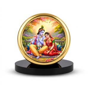 Car Desk/Table Top Radha Krishna Metal Golden Photo Stand 2x2 Inches, Compact & Stylish Spiritual Display for Car, Home & Office (Pack of 1) (F18783)