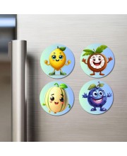 Lemon, Coconut, Musk Melon, Blueberry Fridge Magnets 4 Piece Set | 3 Inch Round Wall Fridge Decor (F23271)