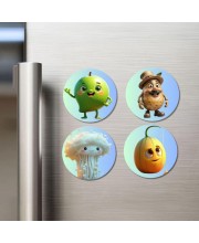 Mango, Potato, Cauliflower, Muskmelon Fridge Magnets 4 Piece Set | 3 Inch Round Wall Fridge Decor (F23313)