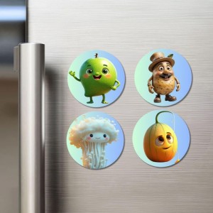 Mango, Potato, Cauliflower, Muskmelon Fridge Magnets 4 Piece Set | 3 Inch Round Wall Fridge Decor (F23313)