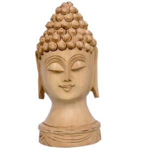 Wooden Lord Buddha Idol Showpiece â€“ Handcrafted Buddha Head Statue for Home DÃ©cor, Meditation & Spiritual Gifts (Natural Wood Finish)