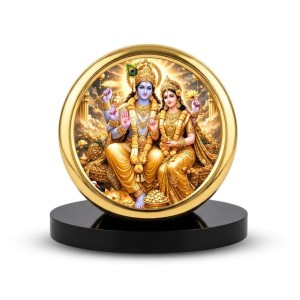 Car Desk/Table Top Radha Krishna Metal Golden Photo Stand 2x2 Inches, Compact & Stylish Spiritual Display for Car, Home & Office (Pack of 1) (F18807)