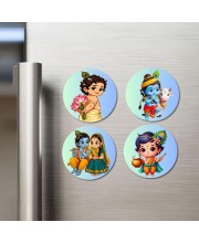 Krishna and Radha. Fridge Magnets 4 Piece Set | 3 Inch Round Wall Fridge Decor (F23201)