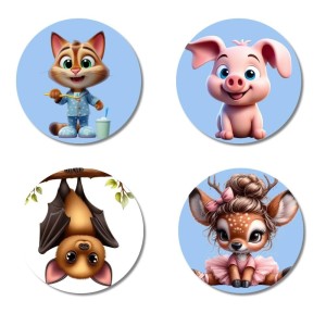 Cat, Pig, Bat, and Deer. Fridge Magnets 4 Piece Set | 3 Inch Round Wall Fridge Decor (F23073) Cat, Pig, Bat, and Deer. Fridge Magnets 4 Piece Set | 3 Inch Round Wall Fridge Decor (F23073)