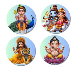 Kartikeya, Shiva, Parvati, Durga, and Ganesha. Fridge Magnets 4 Piece Set | 3 Inch Round Wall Fridge Decor (F22797) Kartikeya, Shiva, Parvati, Durga, and Ganesha. Fridge Magnets 4 Piece Set | 3 Inch Round Wall Fridge Decor (F22797)