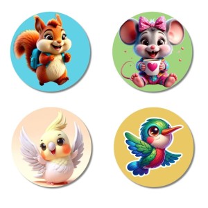 Squirrel, Mouse, Cockatiel, and Hummingbird. Fridge Magnets 4 Piece Set | 3 Inch Round Wall Fridge Decor (F22885) Squirrel, Mouse, Cockatiel, and Hummingbird. Fridge Magnets 4 Piece Set | 3 Inch Round Wall Fridge Decor (F22885)