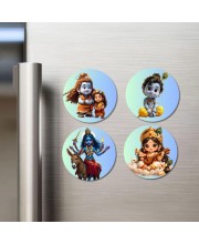 Shiva, Parvati, Krishna, Kalaratri, and Saraswati. Fridge Magnets 4 Piece Set | 3 Inch Round Wall Fridge Decor (F23194)