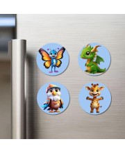 Butterfly, Dragon, Eagle, Giraffe Fridge Magnets 4 Piece Set | 3 Inch Round Wall Fridge Decor (F23154)