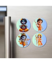 Krishna Rama Fridge Magnets 4 Piece Set | 3 Inch Round Wall Fridge Decor (F22838)