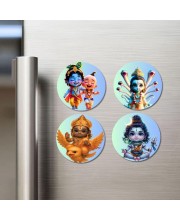 Krishna and Sudama, Vishnu On Garuda, Shiva Fridge Magnets 4 Piece Set | 3 Inch Round Wall Fridge Decor (F23220)