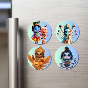 Krishna and Sudama, Vishnu On Garuda, Shiva Fridge Magnets 4 Piece Set | 3 Inch Round Wall Fridge Decor (F23220) Krishna and Sudama, Vishnu On Garuda, Shiva Fridge Magnets 4 Piece Set | 3 Inch Round Wall Fridge Decor (F23220)