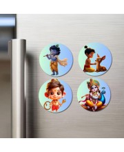 Krishna, Rama, and Hanuman. Fridge Magnets 4 Piece Set | 3 Inch Round Wall Fridge Decor (F22832)