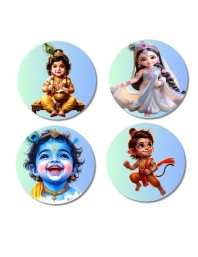 Balarama, Krishna, Sudama Fridge Magnets 4 Piece Set | 3 Inch Round Wall Fridge Decor (F23250)