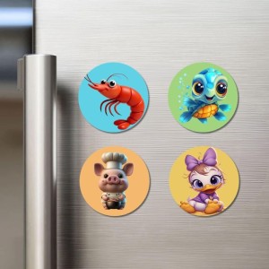 Shrimp, Turtle, Pig, and Duck. Fridge Magnets 4 Piece Set | 3 Inch Round Wall Fridge Decor (F22880) Shrimp, Turtle, Pig, and Duck. Fridge Magnets 4 Piece Set | 3 Inch Round Wall Fridge Decor (F22880)