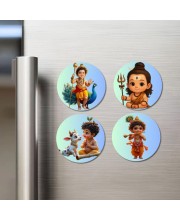 Krishna, Radha, Ganesha, and Hanuman. Fridge Magnets 4 Piece Set | 3 Inch Round Wall Fridge Decor (F22790)