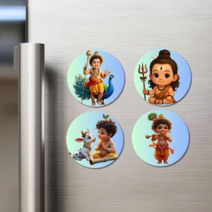 Krishna, Radha, Ganesha, and Hanuman. Fridge Magnets 4 Piece Set | 3 Inch Round Wall Fridge Decor (F22790) Krishna, Radha, Ganesha, and Hanuman. Fridge Magnets 4 Piece Set | 3 Inch Round Wall Fridge Decor (F22790)