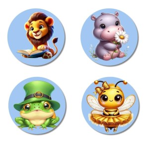Lion,reho/Frog,bee Fridge Magnets 4 Piece Set | 3 Inch Round Wall Fridge Decor (F23149)