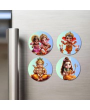 Lakshmi, Ganesha, Rama, and Shiva. Fridge Magnets 4 Piece Set | 3 Inch Round Wall Fridge Decor (F23196)