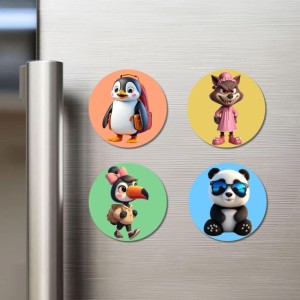 Penguin, Wolf, Toucan, and Panda. Fridge Magnets 4 Piece Set | 3 Inch Round Wall Fridge Decor (F23026) Penguin, Wolf, Toucan, and Panda. Fridge Magnets 4 Piece Set | 3 Inch Round Wall Fridge Decor (F23026)