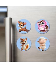 Deer, Owl, Squirrel, and Sheep. Fridge Magnets 4 Piece Set | 3 Inch Round Wall Fridge Decor (F23101)