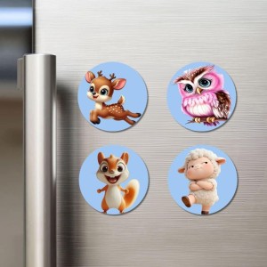 Deer, Owl, Squirrel, and Sheep. Fridge Magnets 4 Piece Set | 3 Inch Round Wall Fridge Decor (F23101) Deer, Owl, Squirrel, and Sheep. Fridge Magnets 4 Piece Set | 3 Inch Round Wall Fridge Decor (F23101)