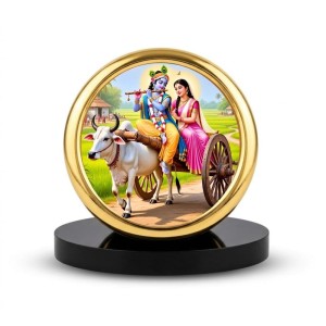 Car Desk/Table Top Radha Krishna Metal Golden Photo Stand 2x2 Inches, Compact & Stylish Spiritual Display for Car, Home & Office (Pack of 1) (F18740)