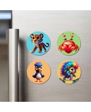 Tiger, Crab, Penguin, and Hedgehog. Fridge Magnets 4 Piece Set | 3 Inch Round Wall Fridge Decor (F22930) Tiger, Crab, Penguin, and Hedgehog. Fridge Magnets 4 Piece Set | 3 Inch Round Wall Fridge Decor (F22930)