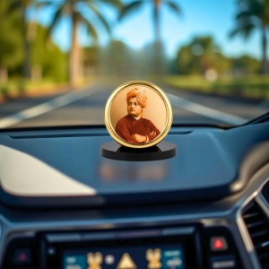 Car Desk/Table Top Swami Vivekananda Metal Golden Photo Stand 2x2 Inches, Compact & Stylish Spiritual Display for Car, Home & Office (Pack of 1) (F18564)