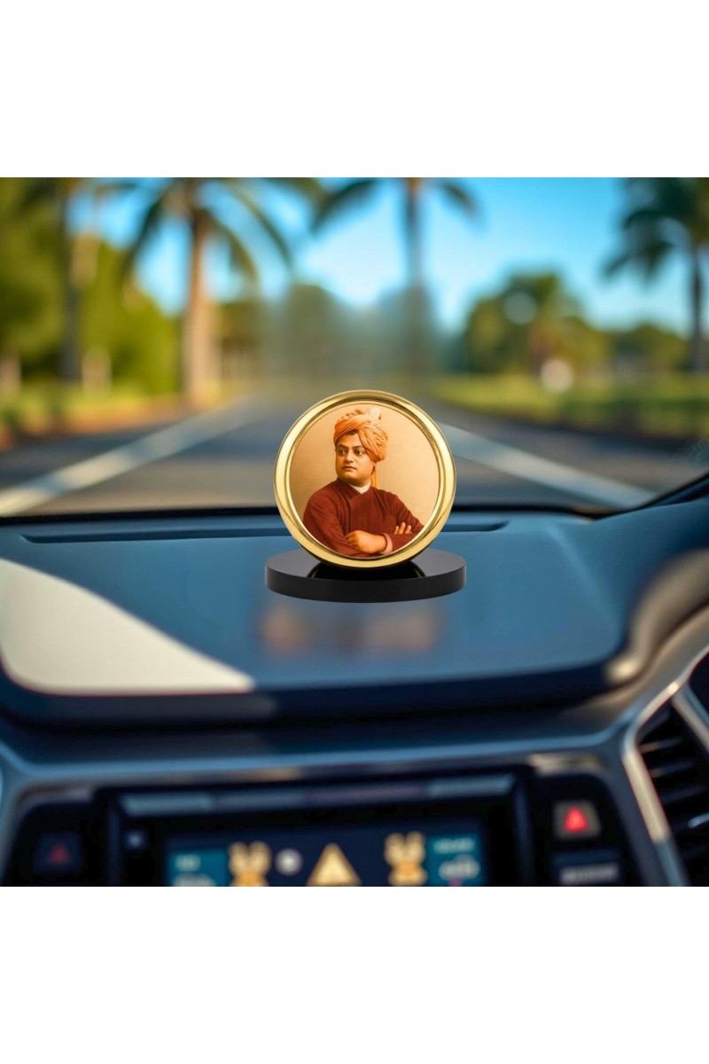 Car Desk/Table Top Swami Vivekananda Metal Golden Photo Stand 2x2 Inches, Compact & Stylish Spiritual Display for Car, Home & Office (Pack of 1) (F18564)