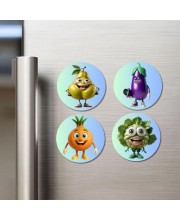 Beetroot, Pear, Radish, Mint Fridge Magnets 4 Piece Set | 3 Inch Round Wall Fridge Decor (F23333)