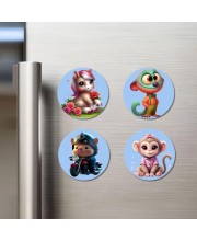 Unicorn, Monkey, Pig, and Monkey. Fridge Magnets 4 Piece Set | 3 Inch Round Wall Fridge Decor (F23136) Unicorn, Monkey, Pig, and Monkey. Fridge Magnets 4 Piece Set | 3 Inch Round Wall Fridge Decor (F23136)