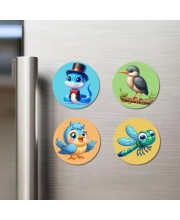 Snake, Kingfisher, Blue Jay, and Dragonfly. Fridge Magnets 4 Piece Set | 3 Inch Round Wall Fridge Decor (F22923)
