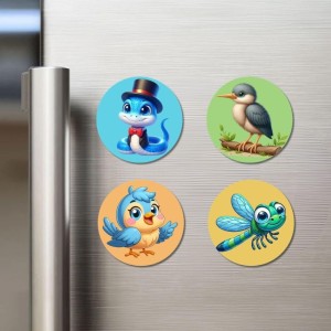 Snake, Kingfisher, Blue Jay, and Dragonfly. Fridge Magnets 4 Piece Set | 3 Inch Round Wall Fridge Decor (F22923) Snake, Kingfisher, Blue Jay, and Dragonfly. Fridge Magnets 4 Piece Set | 3 Inch Round Wall Fridge Decor (F22923)
