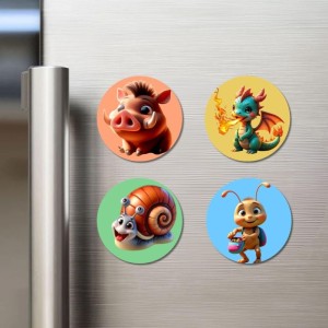 Wild Boar, Dragon, Snail, and Bee. Fridge Magnets 4 Piece Set | 3 Inch Round Wall Fridge Decor (F22958) Wild Boar, Dragon, Snail, and Bee. Fridge Magnets 4 Piece Set | 3 Inch Round Wall Fridge Decor (F22958)