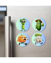 Celery, Cucumber, Pumpkin, Mushroom Fridge Magnets 4 Piece Set | 3 Inch Round Wall Fridge Decor (F23331)